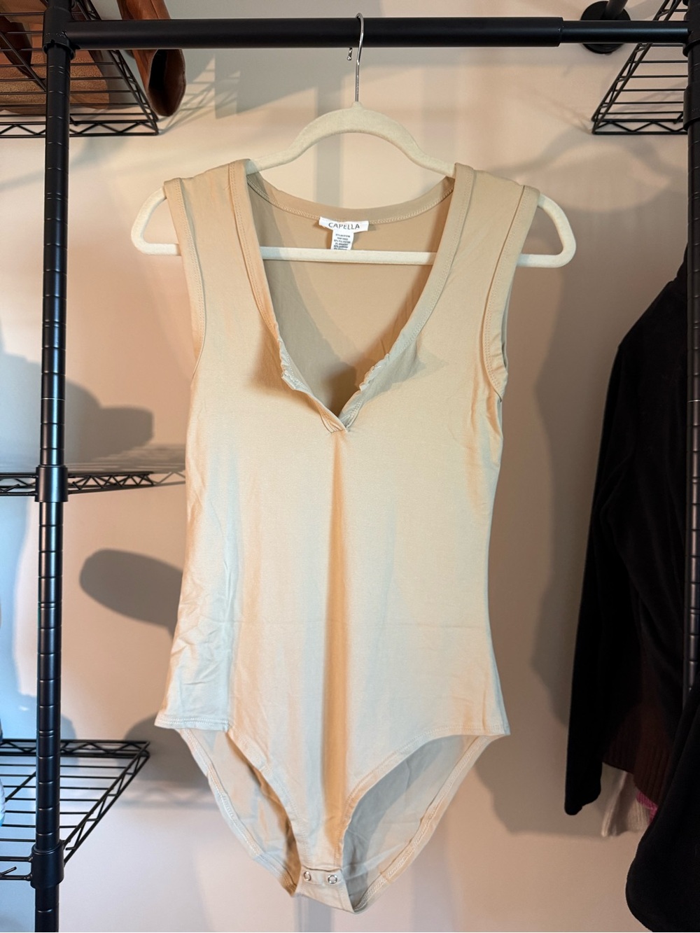 Women's Cream Sleeveless V-Neck Bodysuit